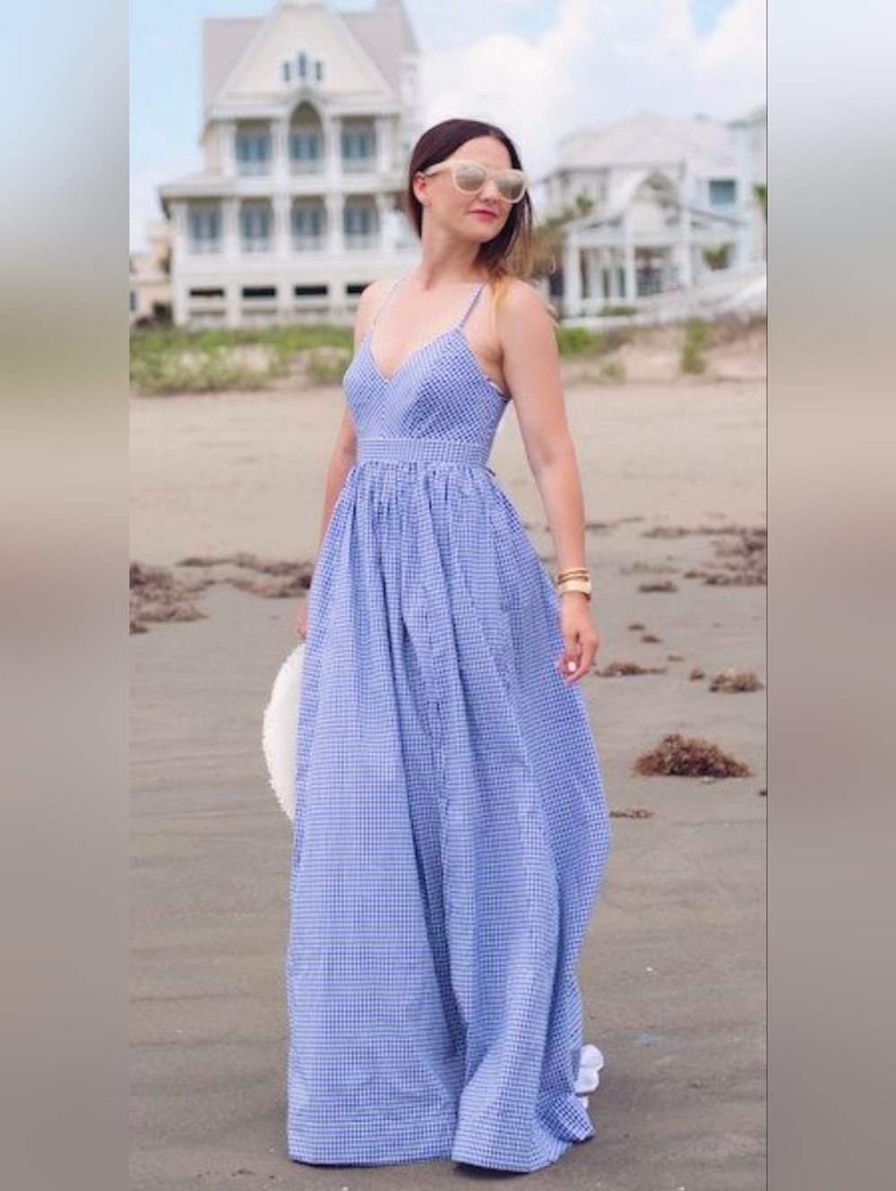 NWT J.Crew Long Spaghetti-Strap Maxi in White Blue Gingham Cotton Dress 6 - Picture 11 of 12